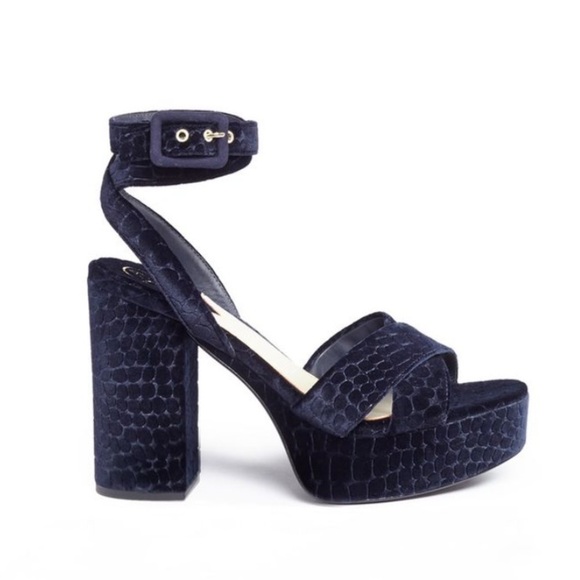 ASH || Boom Velvet Croc Embossed Platform Sandals Heels Midnight Navy 40 - Picture 1 of 11